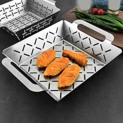 Panier de barbecue en maille d'acier inoxydable compatible avec les barbecues Weber, conçu pour les plats d'accompagnement et les légumes avec construction et répartition uniforme de la chaleur