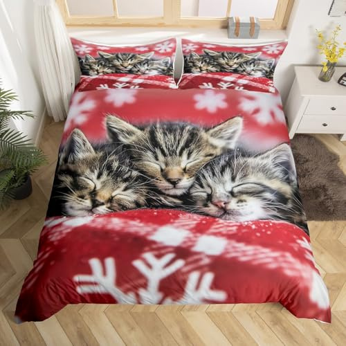 Homemissing Frohe Weihnachten Bettwäsche Set 135x200cm Weihnachtsmann Baum Schneemann Bettwäsche-Set für Jungen Mädchen Weihnachten Plaid Patchwork Bettbezug Set Elk Schneeflocke Dekor 2-teiliges