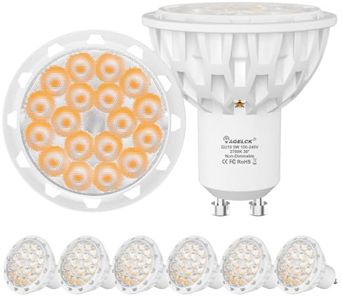 AGELCK GU10 LED Strahler 5W 2700K Warmweiß AC100-240V 6er-Pack | Ersetzt 50W Halogen, 825 lm, 36° Abstrahlwinkel, CRI85+, flimmerfrei, 35.000 Std., Perfekt für Küche, Wohn- & Schlafzimmer