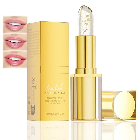 Colour Changing Lipstick Long Lasting, Clear Lip Stick with Gold Foil, Transfer Proof pH Adjusting Lipstick, Deep Nourishment Lipsticks For Older Women