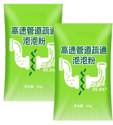 2bags Strong Drain Cleaner,High Speed Drain Cleaner Foaming Powder for Bad Smells,Drain Declogger,Sink Unblocker Liquid Heavy Duty,Hair Clog Remover,Wide Range of Applications,Powerful Cleaning
