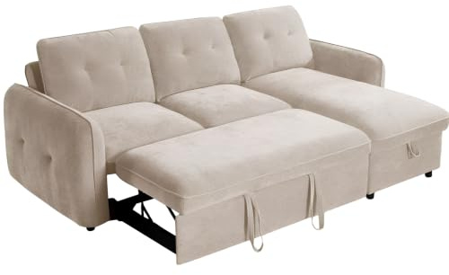 Beehive Furniture Marlowe - Universal Corner Sofa Bed - Beige Upholstered Corner Couch | Setup Included | Built to Last (Universal Corner Sofa Bed)