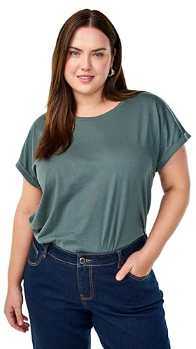 Zizzi T-Shirt Damen große Größen - Baumwollmix, Rundhals, Relaxed Fit | Basic Oberteil aus 60% Baumwolle und 40% Polyester, Rundhals mit Umschlagärmeln, relaxed für Alltag und Büro