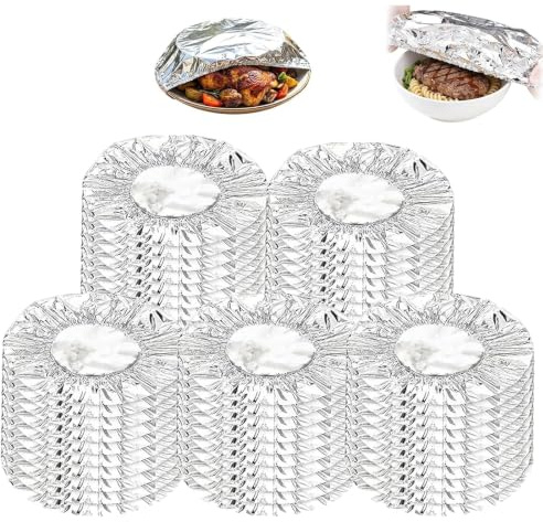 Aluminium Foil Food Covers for Food,Pop-Up Tin Foil Food Insulation Cover | 50 Pack Reusable Food Covers Elasticated for Plate and Bowl,Stretchy Insulation Cover for Outside or Refrigerator Storage