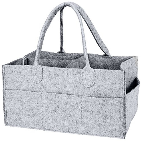 YiCoo Nappy Caddy Foldable Baby Diaper Caddy Organiser, Portable Nursery Storage Basket Bin with Changeable Compartments(Light Grey)