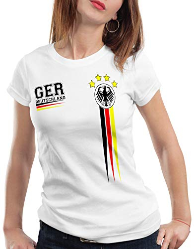 style3 Deutschland EM 2024 Damen T-Shirt Germany Fußball Europameisterschaft Fan Europa Trikot, Farbe:Weiß, Größe:2XL