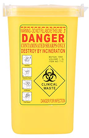 DEWIN Boîte Dechets Dassri - Container Aiguilles Boîte à déchets de taille 1L de déchets d'aiguille de Biohazard de récipient en plastique médical de tatouage (Jaune)