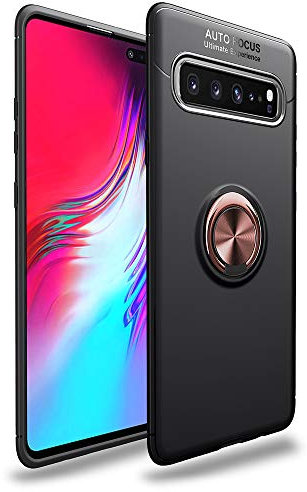 NALIA Case compatible with Samsung Galaxy S10 5G, Silicone Cover with 360 Degree Rotating Ring Holder for Magnetic Car-Mount, Protective Kickstand Bumper Slim Fit Shockproof Mobile, Color:Rose Gold