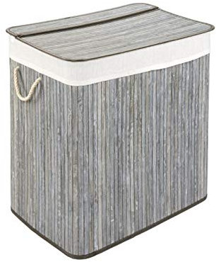 WohnDirect Wäschekorb mit Deckel und 2 Fächer - stabile Wäschebox Bambus - Wäschekorb Grau mit Wäschesack, waschbar - 100% Bambus - 150 Liter