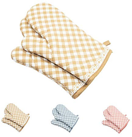 TOKYMOON 1 Paar Hitzebeständig Ofenhandschuhe Baumwolle Anti-Rutsch Küche Backofen Handschuhe Hitzebeständig Topfhandschuhe Topflappen Für Kochen Backen Barbecue (Hellgelb)
