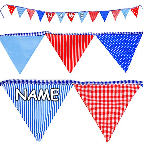 alles-meine.de GmbH 4 * 2,2 m - Stoff - Girlande/Wimpelkette - rot & blau - inkl. Name - mehrweg & wiederverwendbar - Dekoration - Baumwolle - Wimpelgirlande - Dekogirlanden - ..