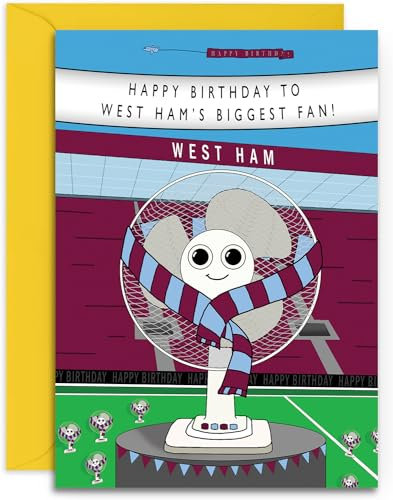 Football Fan Birthday Card - West Ham Fan - A5 Sized Card (148mm x 210mm) with Yellow Envelope. Designed and Printed in the UK