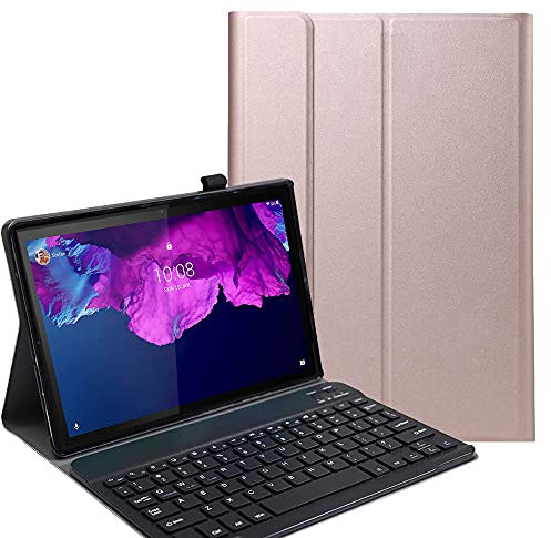 C/N Funda Teclado Español Ñ para Lenovo Tab P11, Español Ultra Slim Teclado Keyboard Case con Magnético Desmontable Inalámbrico Bluetooth para Lenovo Tab P11 11 2020 TB-J606F, Oro Rosa