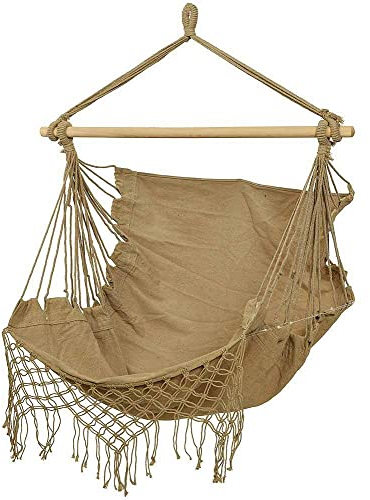 zeitzone Hängesessel Ibiza Fransen Hängestuhl Natur Camel Boho Style Hippie Outdoor Camping