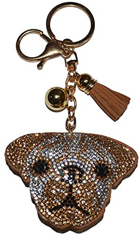 Popfizzy Porte-clés bling-bling, breloque de sac à dos, breloque de sac à dos, porte-clés en cristal, bouledogue (doré), taille unique