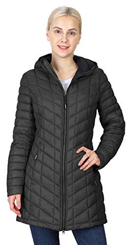 Outdoor Ventures Womens Winter Thermolite Long Puffer Coat, Ladies Lightweight Quilted Parka Windproof Waterproof Warm Insulated Jacket with Hood Black M/UK 12