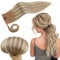 RUNATURE Pferdeschwanz Haarteil Echthaar Braun Highlight Blond 30cm 70g Echthaar Zopf Aschbraun mit Platinblond Glatt Echte Haare Kurz Ponytail Extensions Echthaar #8P60