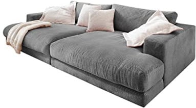 KAWOLA - Big Sofa Madeline - XXL Couch im zeitlosen Design, Komfortables Polster, Ideal für Gaming & Entspannung, 290x86x170 cm, Grau, Polyester