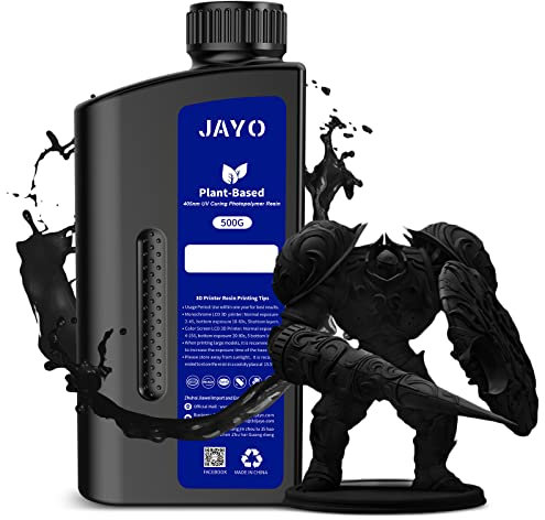 JAYO Plant Based 3D Drucker Resin Schwarz 500g mit Extrem Geringem Geruch,405 nm UV Rapid 3D Drucker Photopolymerharz Kunstharz Flüssige , für 4K 6K 8K LCD SLA Resin 3D Drucker