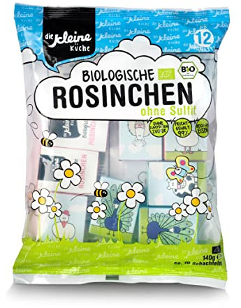 die Kleine Küche BIO Rosinen, Rosinchen, Vegan, Trockenfrüchte ohne Zucker,ohne Zusatzstoffe, ungeschwefelt, Praktischen vorportionierten Schachteln,Kleinen Snackboxen Kinder, 6er Pack, 6 x (10x14g)