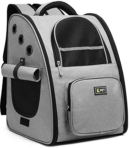 ALLSOPETS Zaino per Cani Gatti Trasportino Zaino Porta Cane Pieghevole Portatile Cuccia per Viaggi Campeggio Zaino per Animali Domestici Carico Massimo 6.5 kg (Grigio Chiaro)