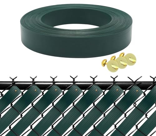 HTTMT- Green Chain Link Fence Privacy Slats Tape w/Brass Fasteners, Green, 1.8 in x 250 ft