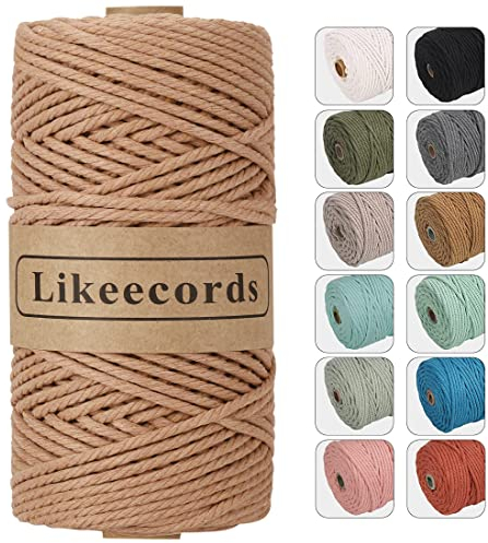 Likeecords Makramee Garn 4mm x 100m,Natürliches Baumwollschnur, Makramee-Seil,Bunte Bastelkordel aus Baumwolle für Taschen, Wandbehänge, Pflanzenaufhänger (Ziegelrot)