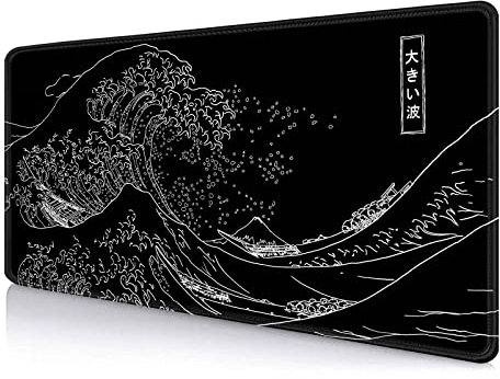 IMAYONDIA Japanisches Great Wave großes Mauspad (89.9x39.9 cm), schwarzes Gaming-Mauspad Anime XXL, rutschfeste Gummiunterseite, lange Computer-Mausunterlage