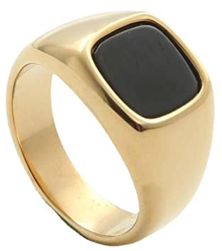 BCughia Ring Edelstahl Herren, Pinky Ring Gold Quadratischer Dicker Ring Hochzeit Ringe Geschenke für Herren Größe 70 (22.3)