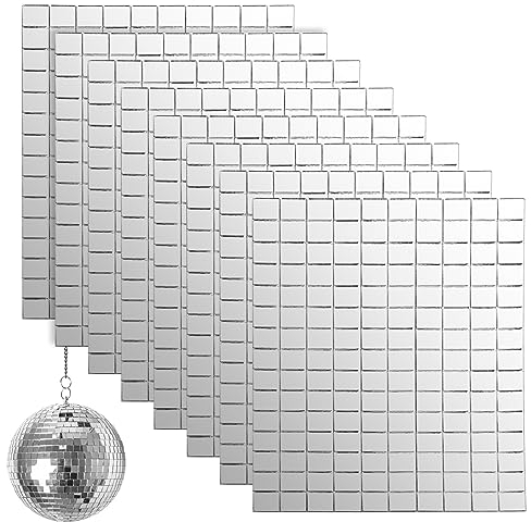 Towviy 1200 Pièces Carreaux de Mosaïque Miroir en Verre, Mini Carreaux Mosaïque Carrés Verre Mosaique Miroir Mosaique Loisir Creatif pour Disco Bricolage Artisanat Décoration (15 * 10cm, 8 Feuilles)
