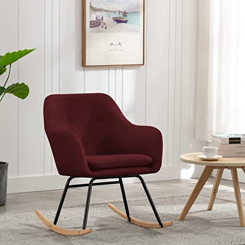 CIADAZ Schaukelstuhl, Sessel Wohnzimmer, Schaukelsessel, Schwingsessel, Stillsessel, Ohrensessel, Tv Sessel, Rocking Chair, Relaxsessel, Weinrot Stoff