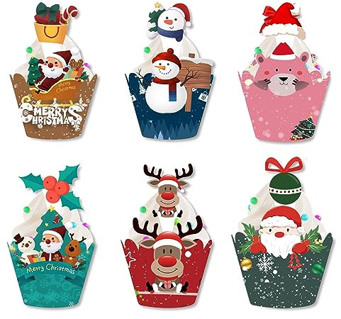 Lot de 12 décorations de gâteaux de Noël, traîneau, renne, bonhomme de neige, décoration de gâteau de Noël, drapeau de Noël, carte de bord de cupcake