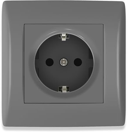 BSEED Steckdose Unterputz mit Steckklemme, Schuko Steckdose 1 Fach mit PC Rahmen, Einbausteckdose Unterputz 16Amp, Einzel Schutzkontakt Wandsteckdose Socket Grau - 80mm