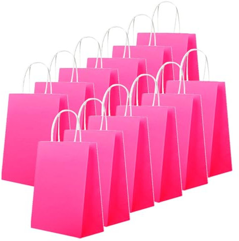 24 Pièces Rose Vif Sacs en Papier Kraft avec Poignées,16 x 22 x 8 cm Cadeaux en Papier Petits sacs de Transport Emballage Cadeau Sac pour Noël Mariage Anniversaire Fête