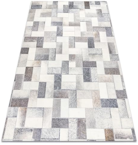 rugsx Teppich Patchwork 21723 grau, Designer, Rechtecke, Kunstleder, Rindsleder, 160x230 cm