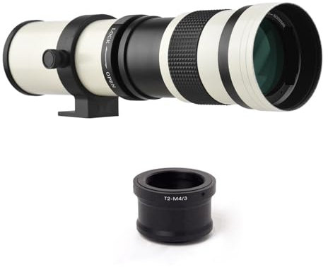 Obiettivo zoom super teleobiettivo MF for fotocamera, attacco T2 F/8.3-16 420-800 mm con anello adattatore attacco M4/3 filettatura 1/4 for PAnasonic/for Olympus (Color : White)