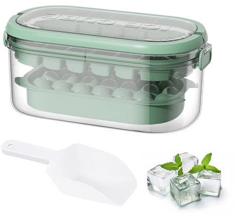 Cubiteras para hielo,cubitera silicona, formas redondas y cuadradas, capacidad para 54 cubitos de hielo, adecuada para whisky, cócteles, café, jugo (2 niveles, 1 cubo y cuchara)(verde)