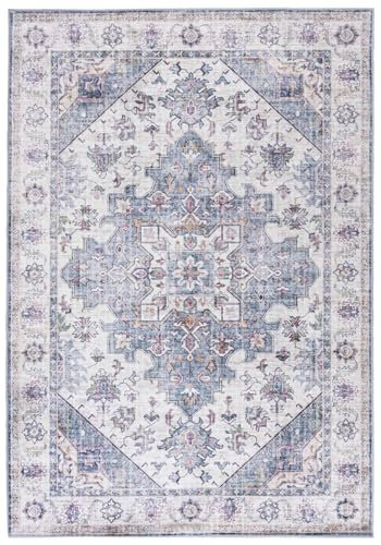 Mazovia Modern Teppich - Abstraktes Vintage Designer Teppich - Waschbar rutschfest Kurzflor - Weich Teppich für Wohnzimmer - Fußbodenheizung geeignet - Bunt Grau 160 x 230 cm