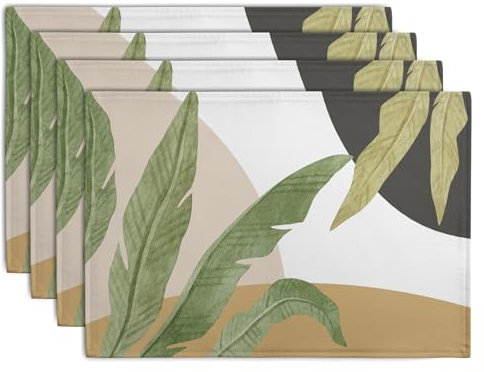 Wnoesat Lot de 4 sets de table en lin motif feuilles de palmier tropicales, lavables, antidérapants, résistants à la chaleur, 30,5 x 45,7 cm