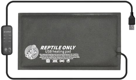 MiOYOOW Reptil Heizmatten, USB 5V Terrarium Reptile Wärmekissen mit Temperaturregelung und Zeitsteuerung,Wasserdichter Reptile Heizkissen Haustier Wärmematte für Schlangen Eidechsen Frösche Amphibien