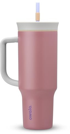 Owala Stainless Steel Triple Layer Insulated Travel Tumbler with Spill Resistant Lid, Straw, and Carry Handle, BPA Free, 40 oz, Dusty Pink (Yoga Rose)