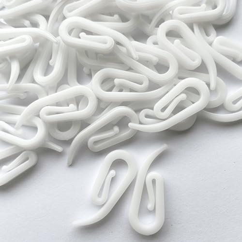 White Plastic Curtain Hooks For Heading Curtains, Window Curtains, Curtain Header Tape Drapery Hooks 100 Pack 28mm x 12mm