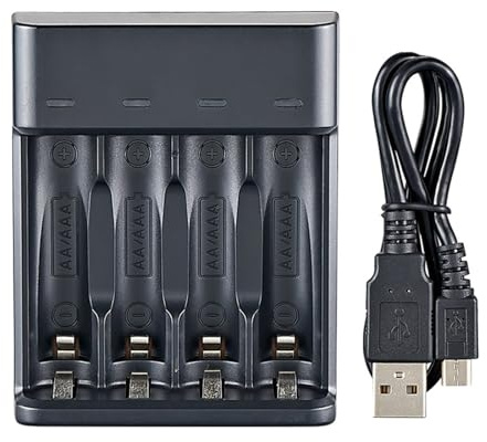 Jemora Chargeur de Batterie Intelligent à 4 emplacements pour Piles AA/AAA Ni-MH, Charge Rapide, USB, Plug and Play, Station de Charge de Batterie Rechargeable