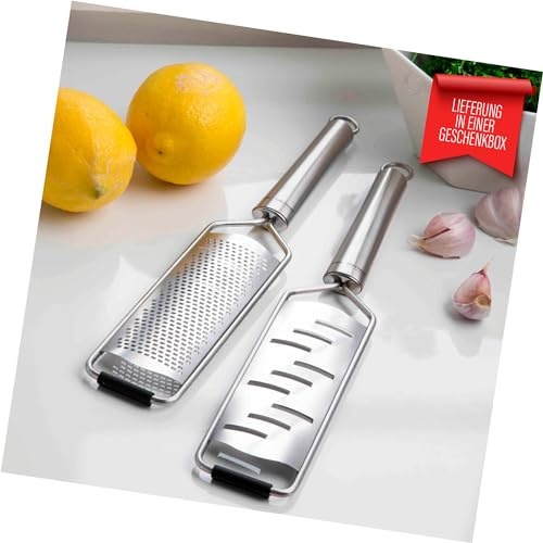 Steel-Function 2 Stück Küchenreibe aus rostfreiem Stahl | Reibe Edelstahl mit ergonomischem Griff | Multifunktionales Set als Parmesanreibe, Käsereibe | Küchenreibe Hand im Stylistisches Aussehen
