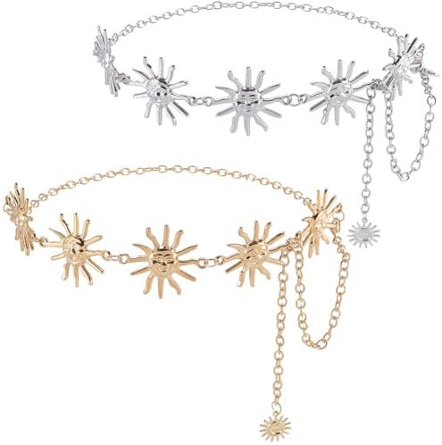 GORGECRAFT 2 Colors Sun Waist Chain Metal Body Chains Long Chain Link Belts Alloy Gold Adjustable Belly Chain Belt for Shirt Dress Pants Bikini Women Body Decoration Accessories