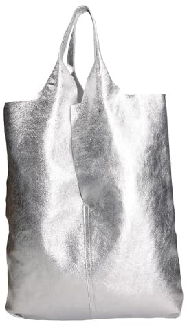 Gave Lux Umhängetasche für Damen. Handwerkliches Produkt. Außenmaterial: Echtes Leder. HERGESTELLT IN ITALIEN. GLX220535823FBG-L001_SILVER. 44x38x3 cm