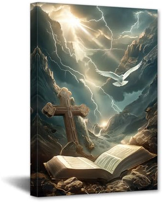 CCWACPP Jesus Leinwand Wandkunst Christliche Gemälde Heilige Bibel Kreuz Taube Bilder Drucke Gott Poster Kirche Zimmer Dekor Rahmen (30.00 x 45.00 cms)