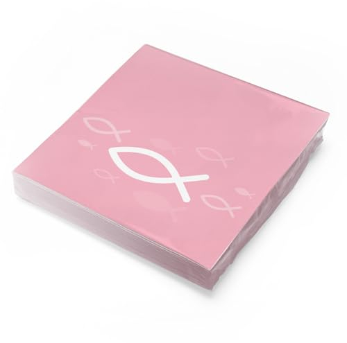 itenga Servietten Papier Fisch 30 x 30 cm 3-lagig 20 Stück für Taufe Kommunion Konfirmation Jungen und Mädchen (Rosa Fische in weiß)
