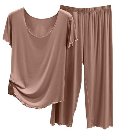 Mrat Damen-Nachtwäsche-Pyjama-Set, bequem, weich, lässig, kurzärmelig, Revers, Oberteil, weites Bein, Hose, Anzüge, lockere Freizeit, zweiteilige Outfits, Hauskleidung, Loungewear-Sets