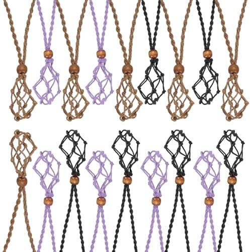 Sourcing Map 18PCS Crystal Necklace Holder, Adjustable Necklace Cord, Empty Stone Holder, Pendant Cage, Black/Purple/Beige, DIY Jewelry Making, Unisex, All Ages